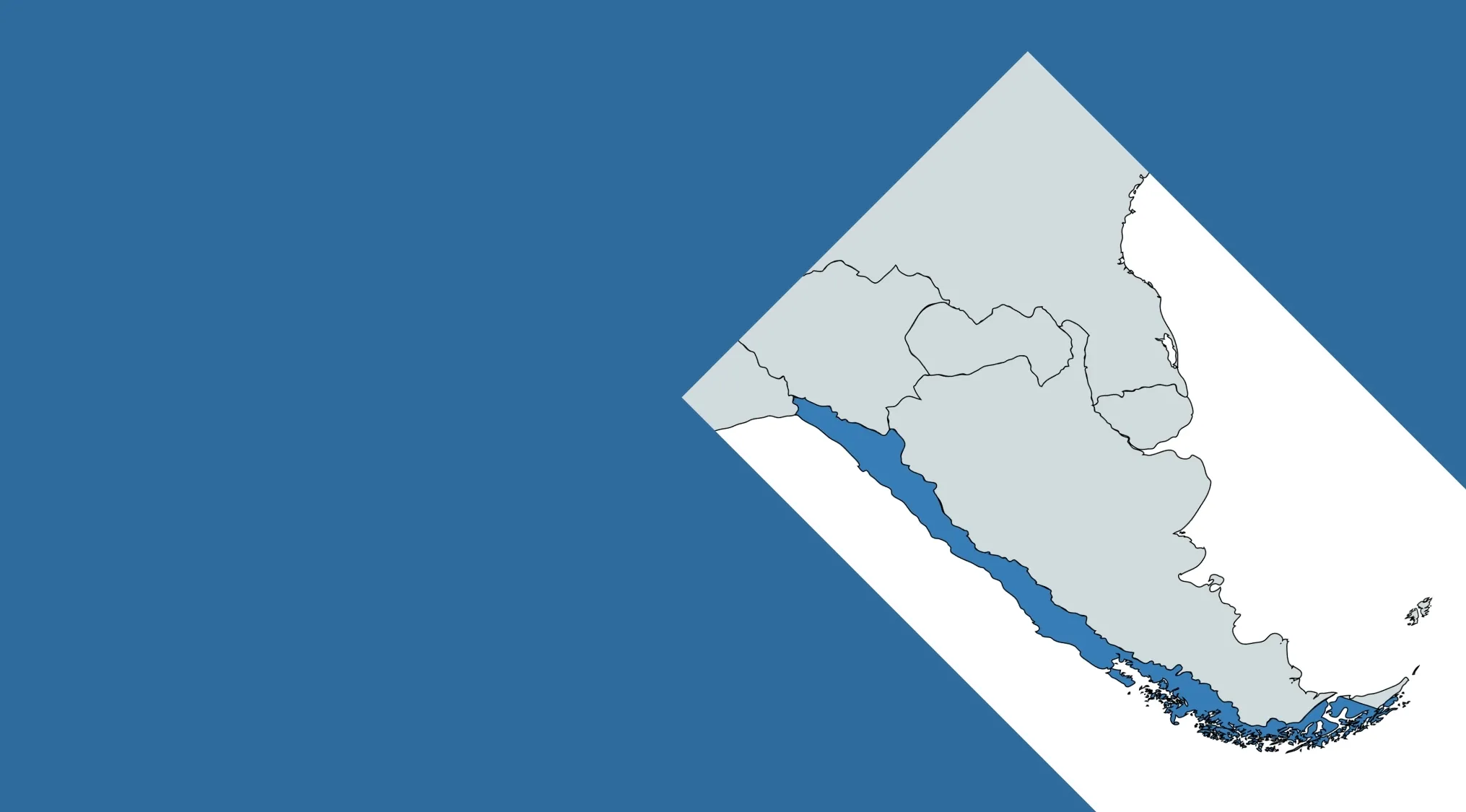 Geography Challenge: Highlighted country on map is Chile, shown in blue, part of South America. Guess the Country from the crazy map.