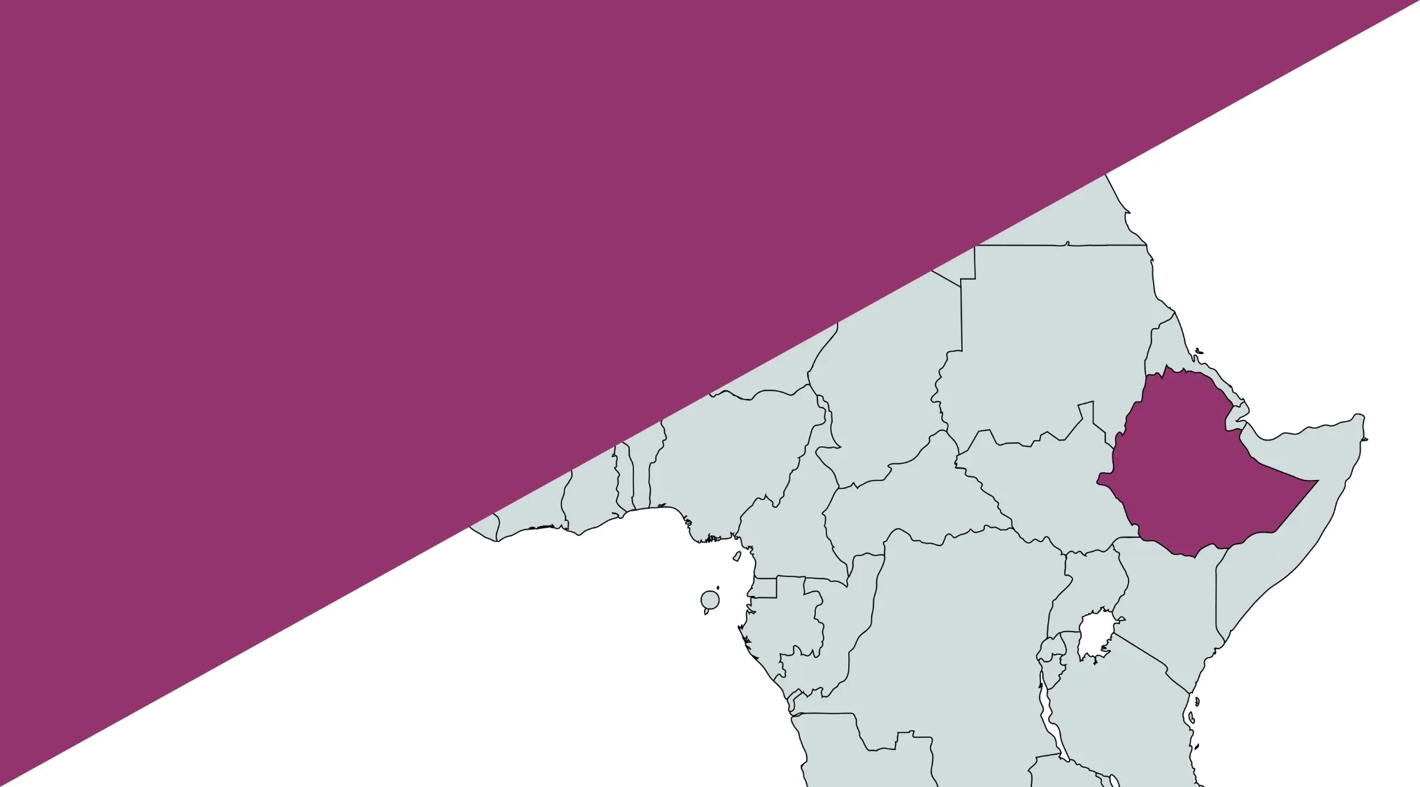 A map of Africa with Ethiopia highlighted in purple for a Geography Challenge to guess the country.