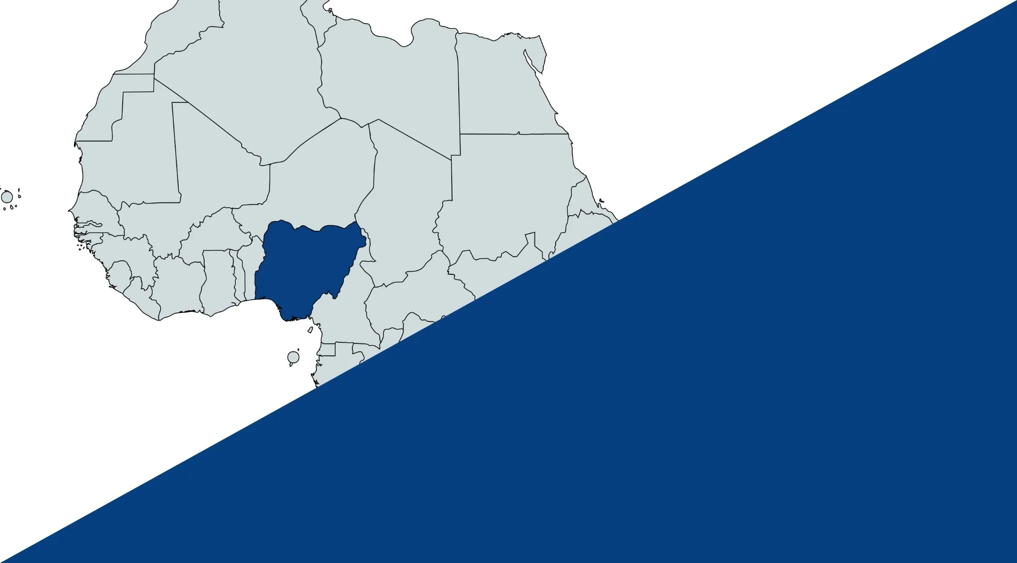 A map of Africa with Nigeria highlighted in dark blue, inviting users to guess the country from the crazy map.