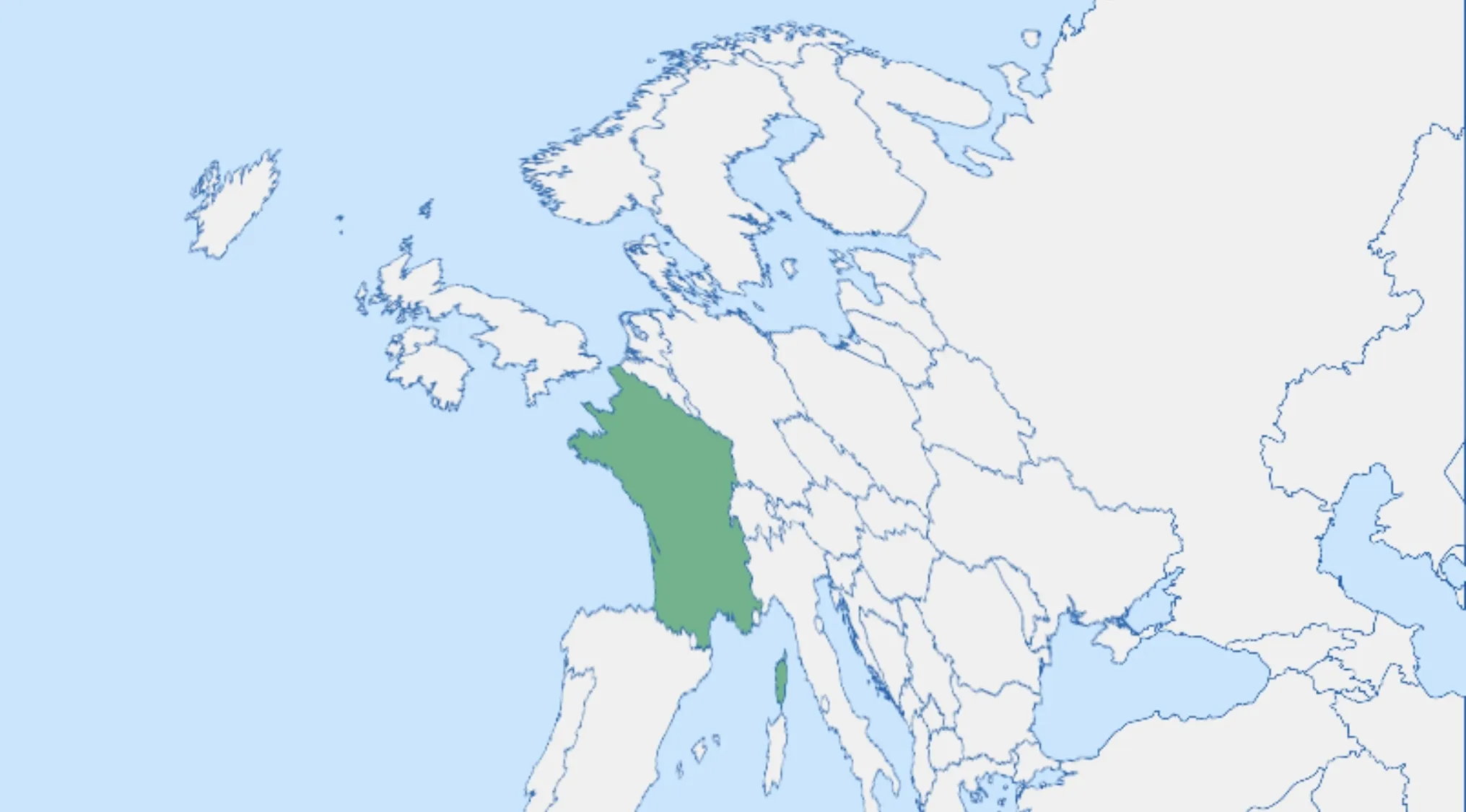 A green country map highlighted in Europe. Geography Challenge: Guess The Country From The Crazy Map.