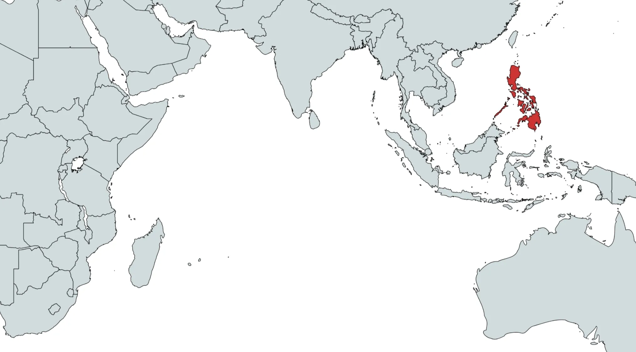 Map highlighting the Philippines in red. Can you guess the country on the map? What country does this map highlight?