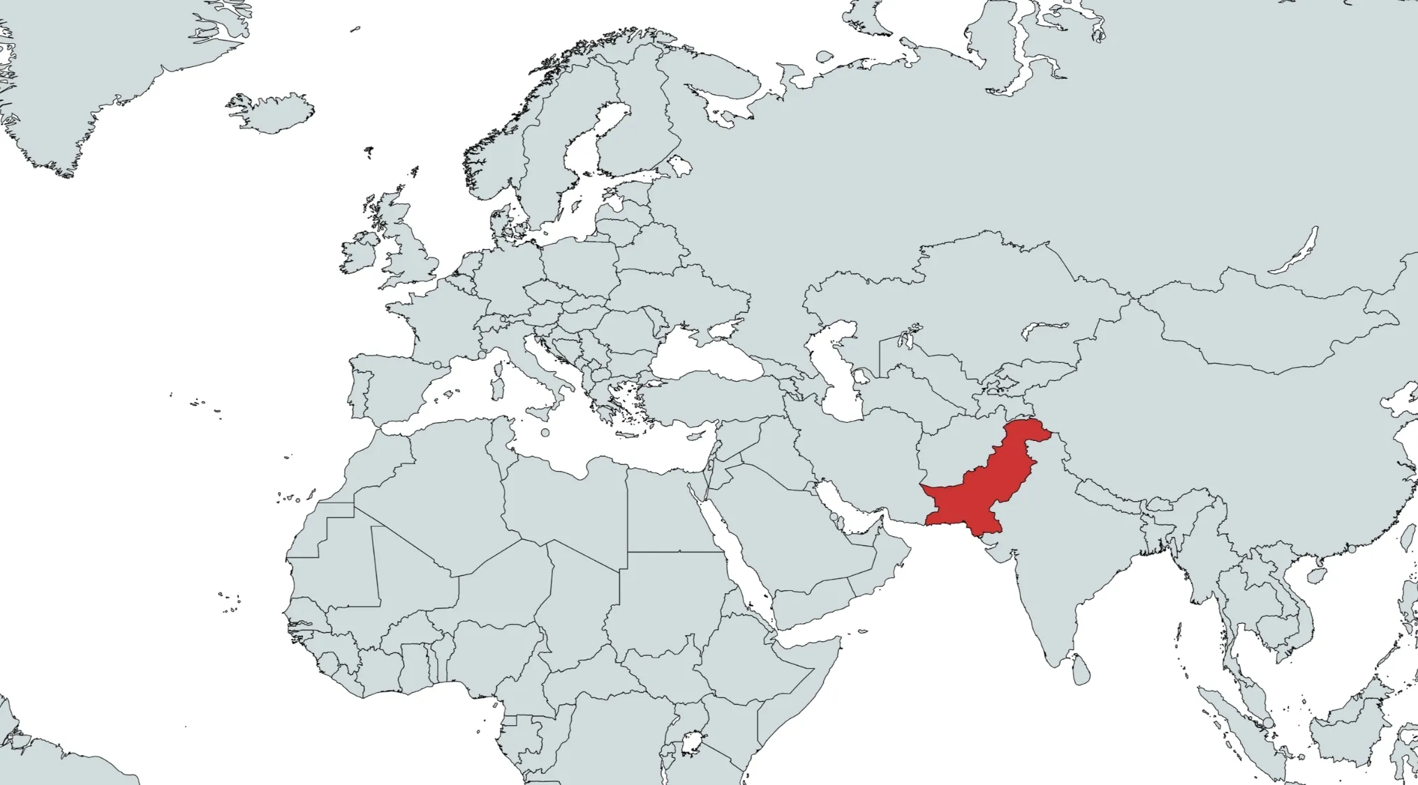 A world map highlighting Pakistan in red. Can you guess the country on the map? Which country does this territory belong to?