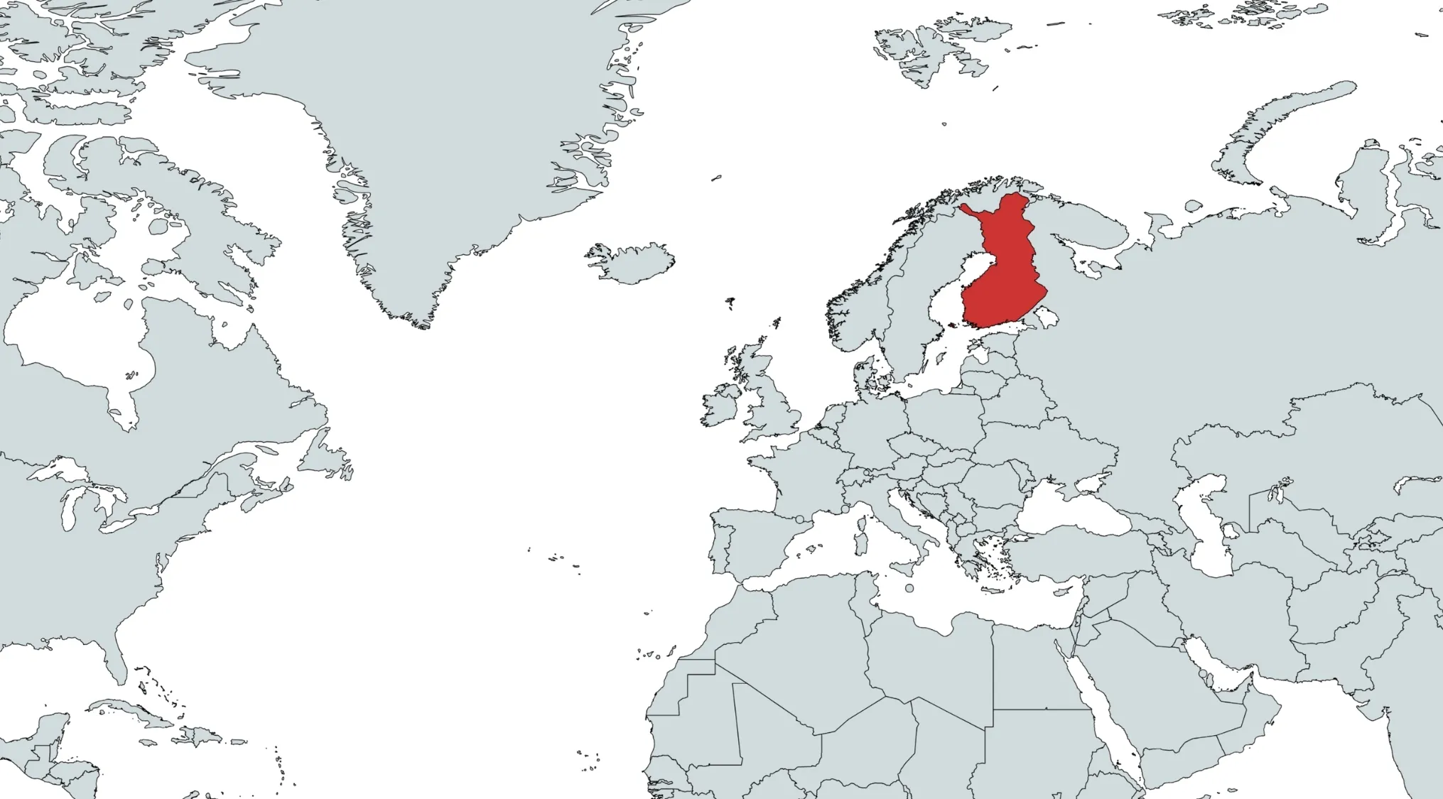A world map with Finland highlighted in red. Can you guess the country on the map? Identify this country.