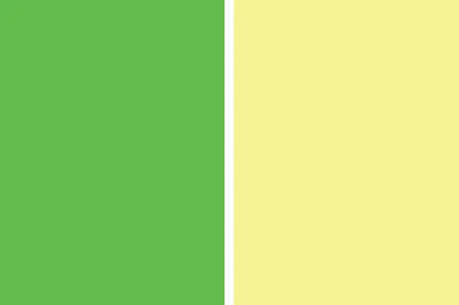 A split image showing a vibrant green on the left and a soft yellow on the right, offering color palette ideas for your living room.
