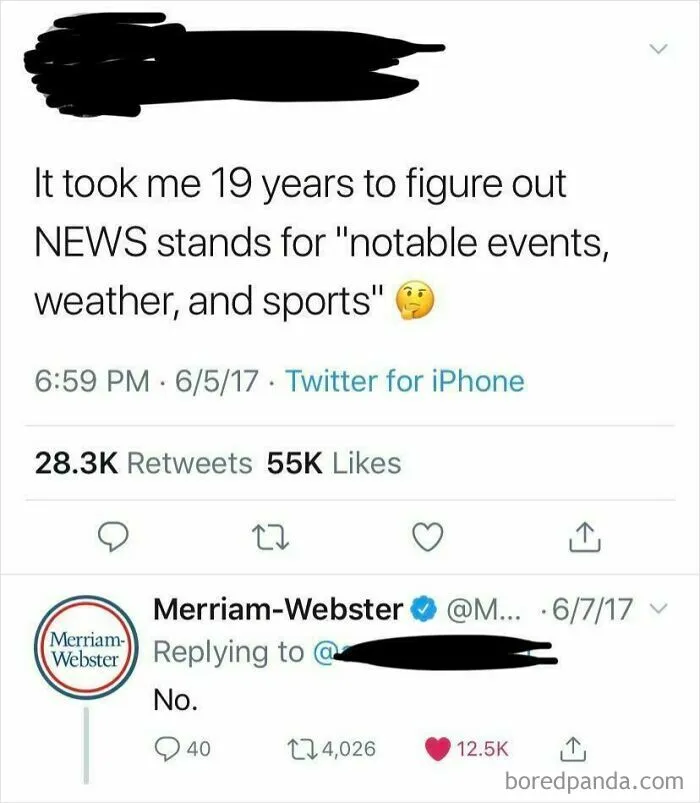 I Learned Wrong That "News" Stands For "Notable Events, Weather, And Sports"