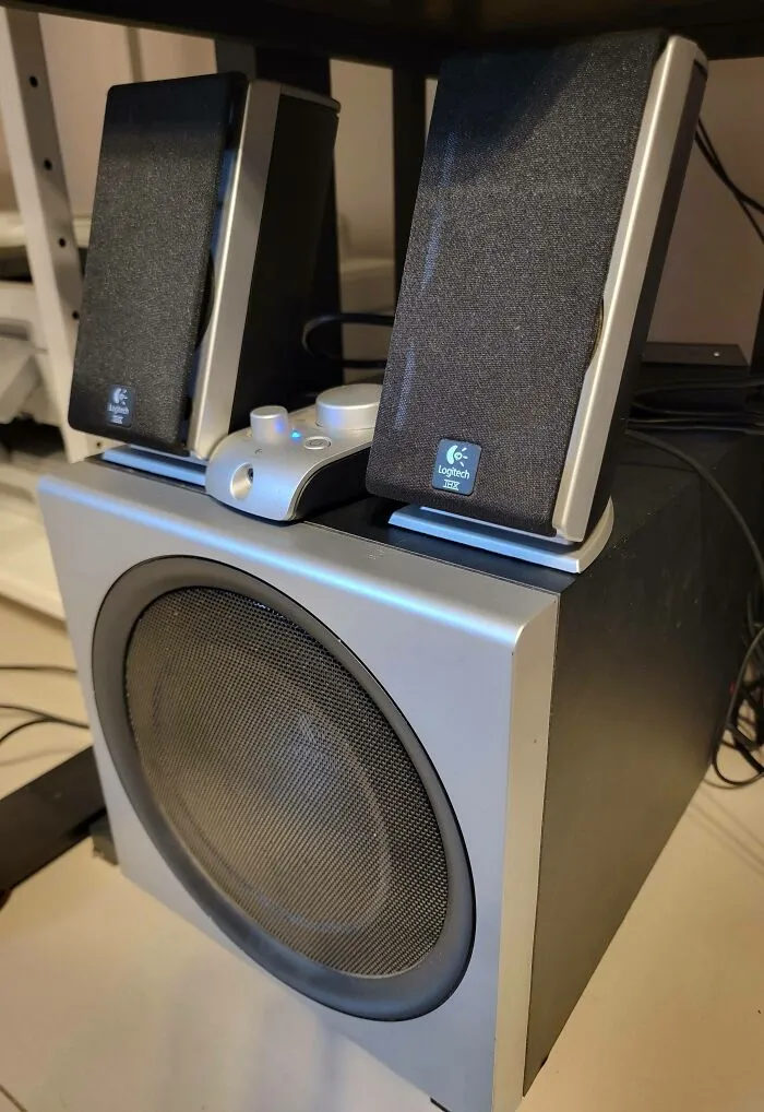 Old products like these Logitech computer speakers and subwoofer still work perfectly after decades of daily use.