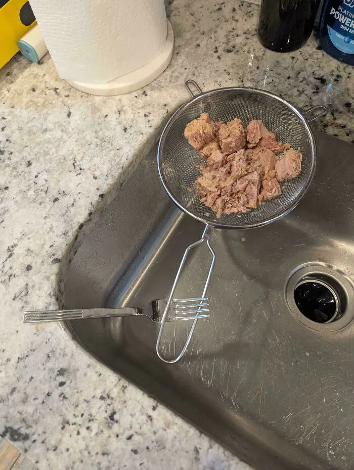 My Strainer Doesnt Rest Over My Sink So I Improvised With A Fork