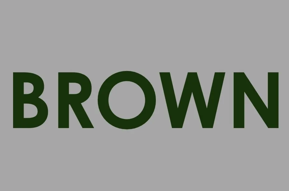 The word BROWN in green capital letters against a gray background, demonstrating the use of the word green.