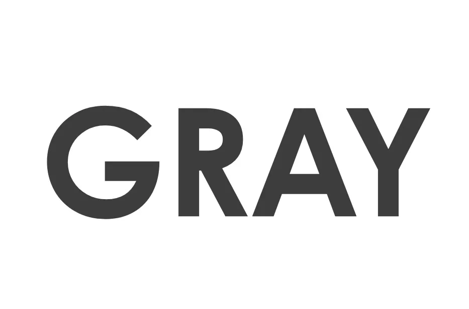 The word GRAY spelled in dark gray capital letters on a white background, representing a gray background choice.