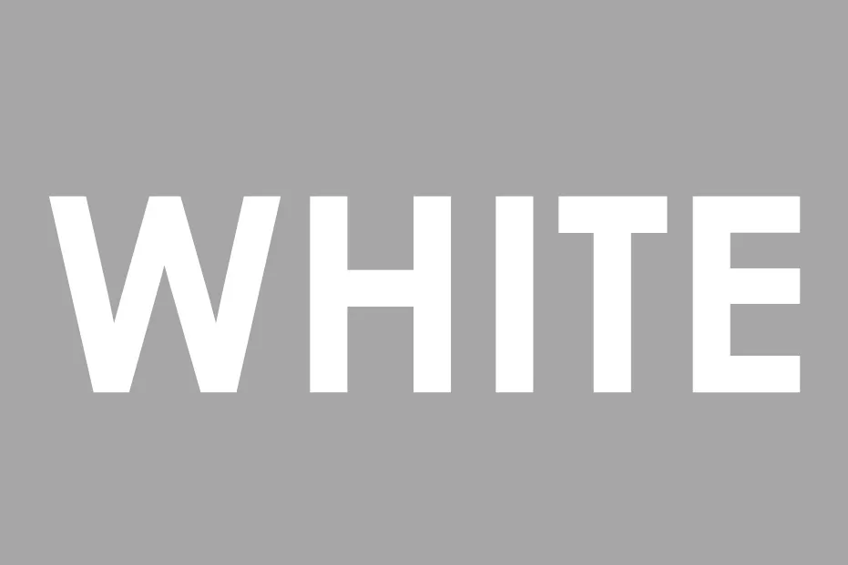 The word "WHITE" in bold white letters against a gray background. A contrast to pick the color blue.