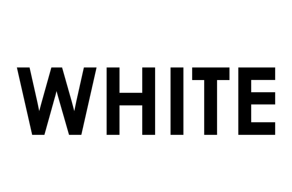 The word WHITE in bold black letters on a white background, highlighting a white background choice.