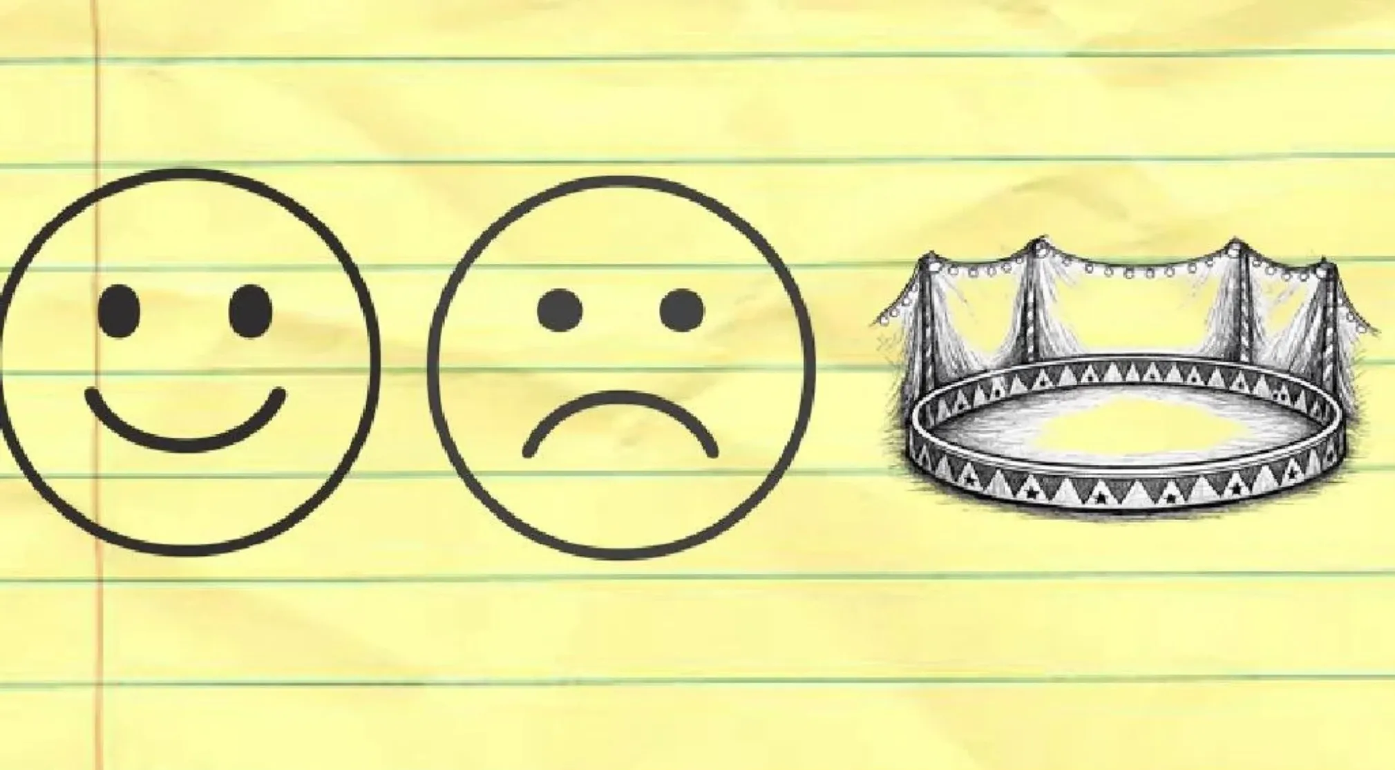 Image Riddles: A smiley face, a sad face, and a circus ring, hinting at a common item or phrase.