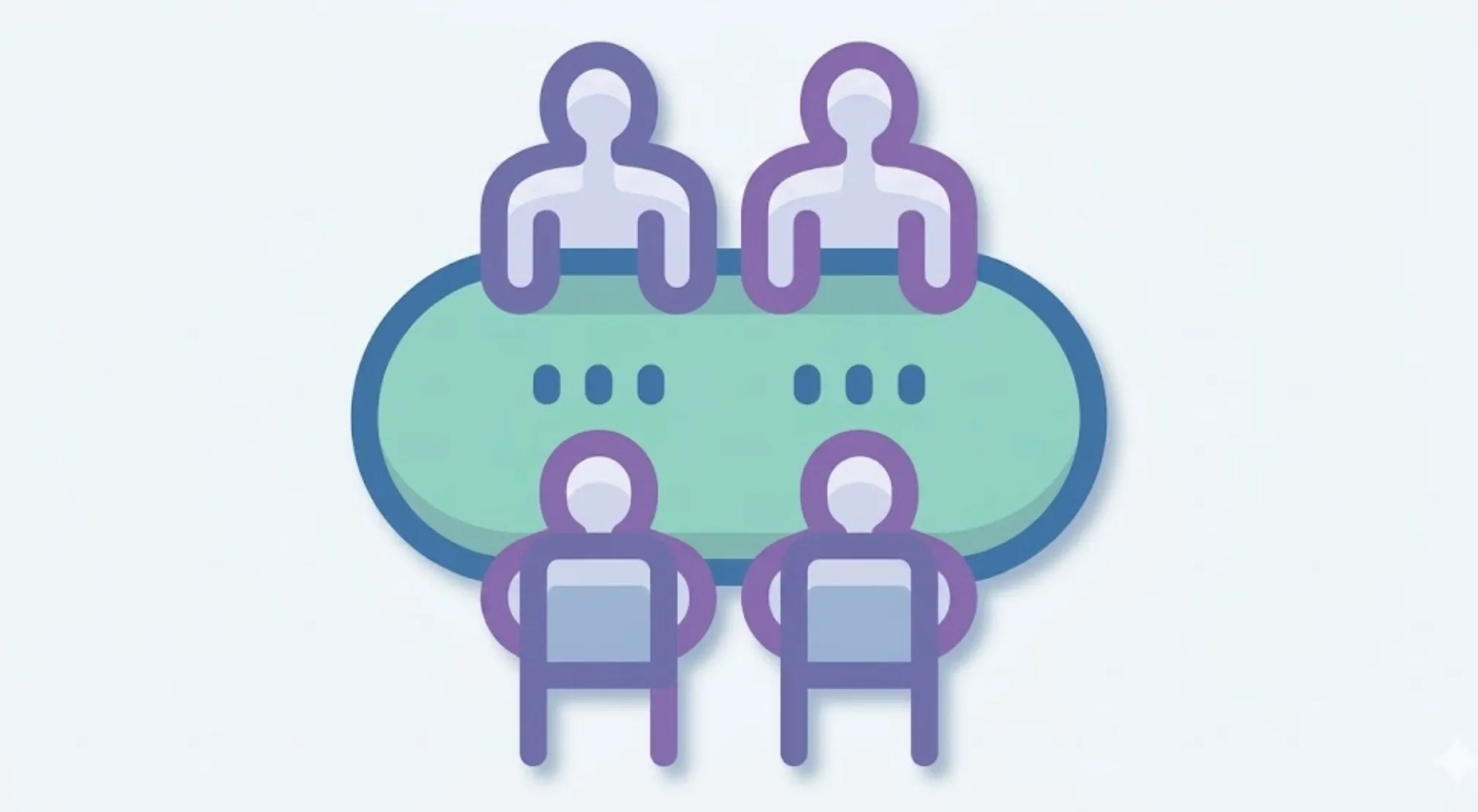An image riddle icon of four people (two facing forward, two facing back) sitting around an oval table.