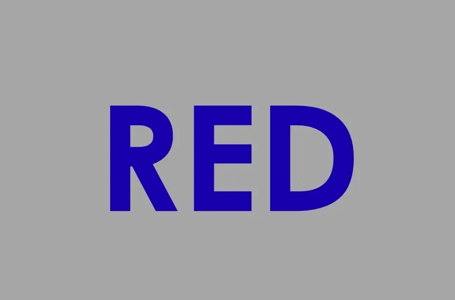 The word RED in blue letters on a grey background. This image is related to the color red.