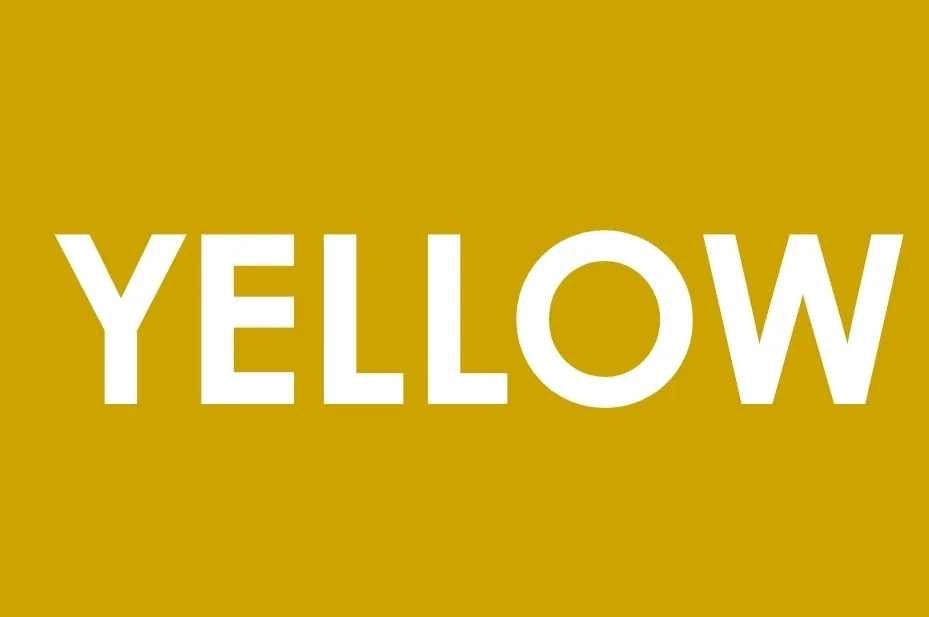 The word YELLOW in white text on a yellow background, a visual that contrasts with the color white.