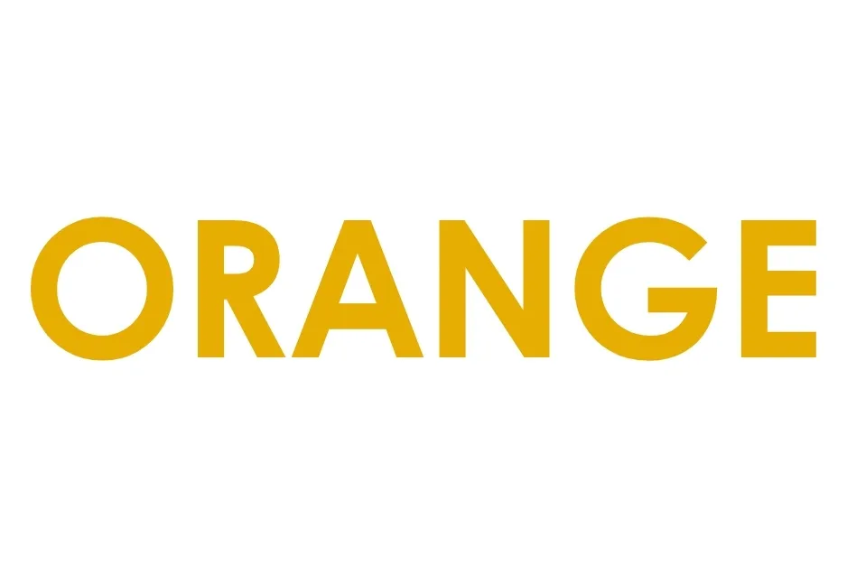 The word ORANGE in large, bold, golden-orange capital letters against a clean white background.