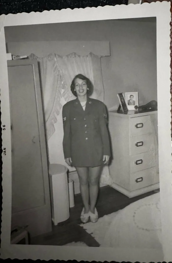 My Grandma Poses Like A Pinup In My Grandpa’s Air Force Jacket, 1956
