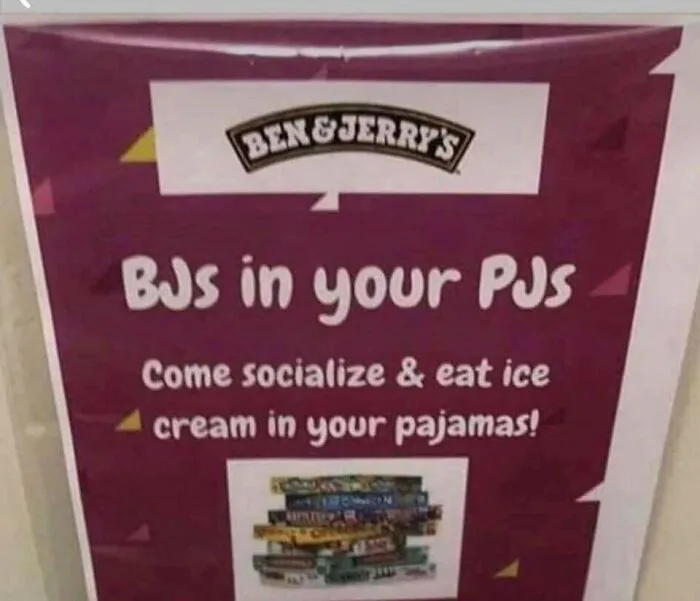 Ben Jerry's sign with awkward wording causing design fail