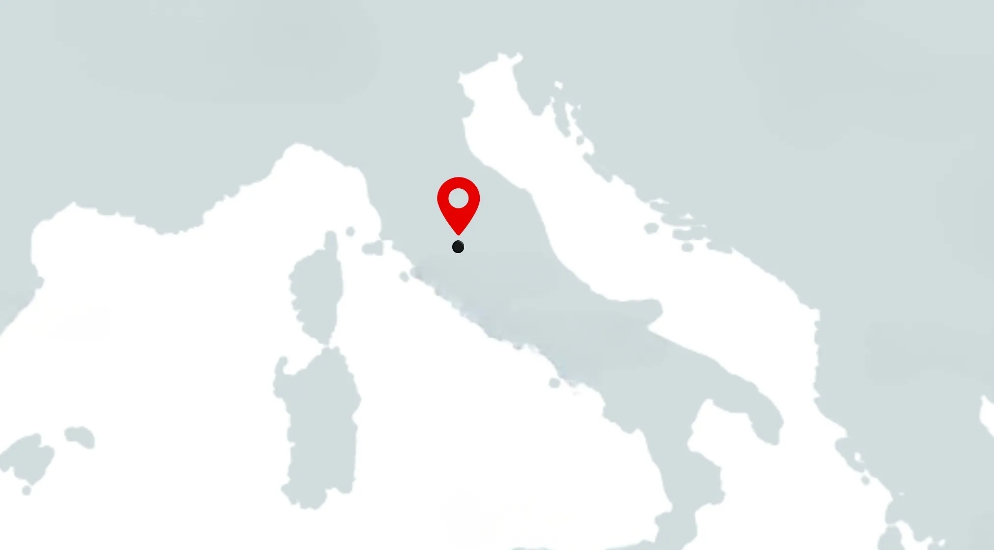 A map of Italy with a red pin marking the capital. Guess the capital from this borderless map challenge.