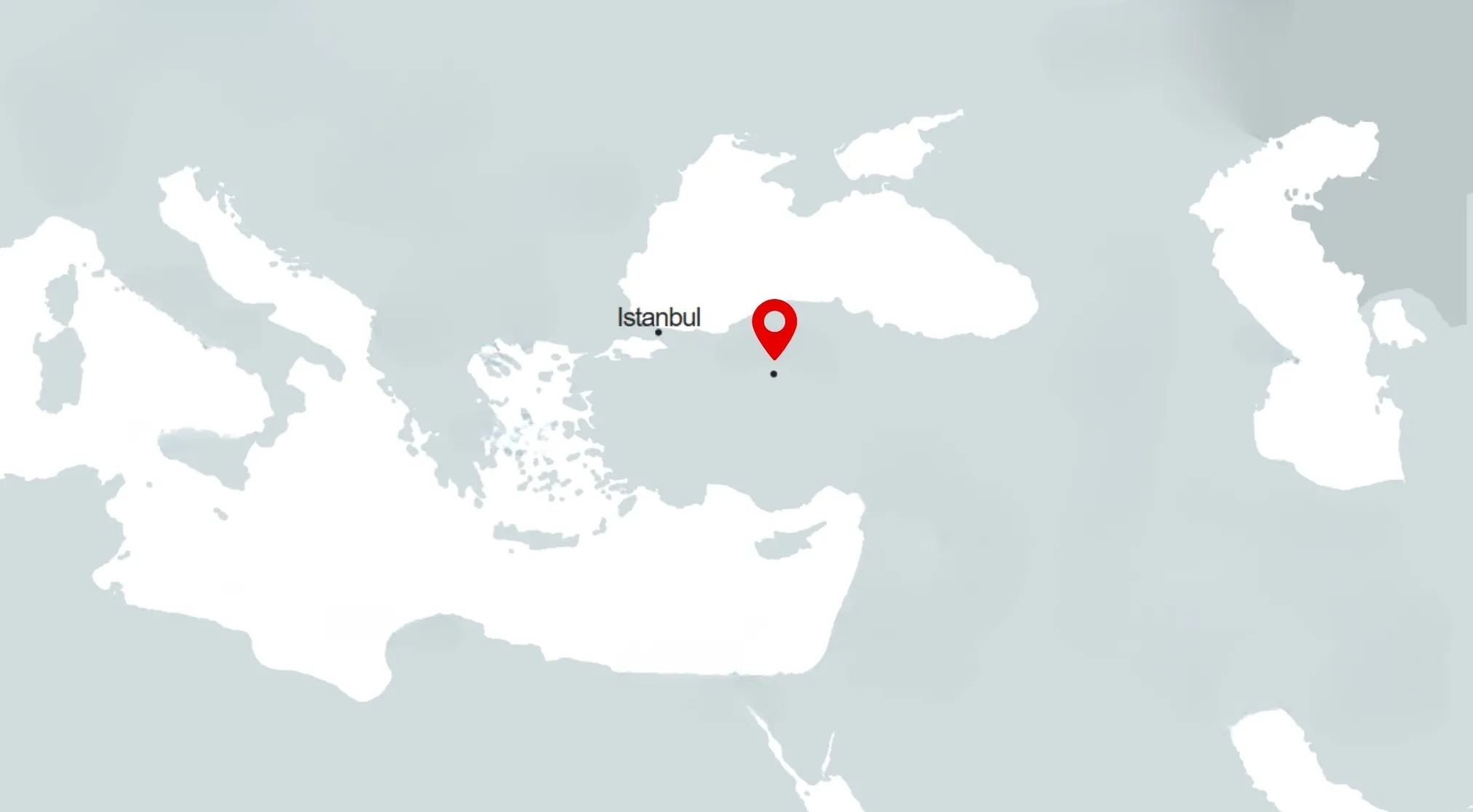 Borderless map of Europe and the Middle East, with a red pin guessing the capital of a location near Istanbul.