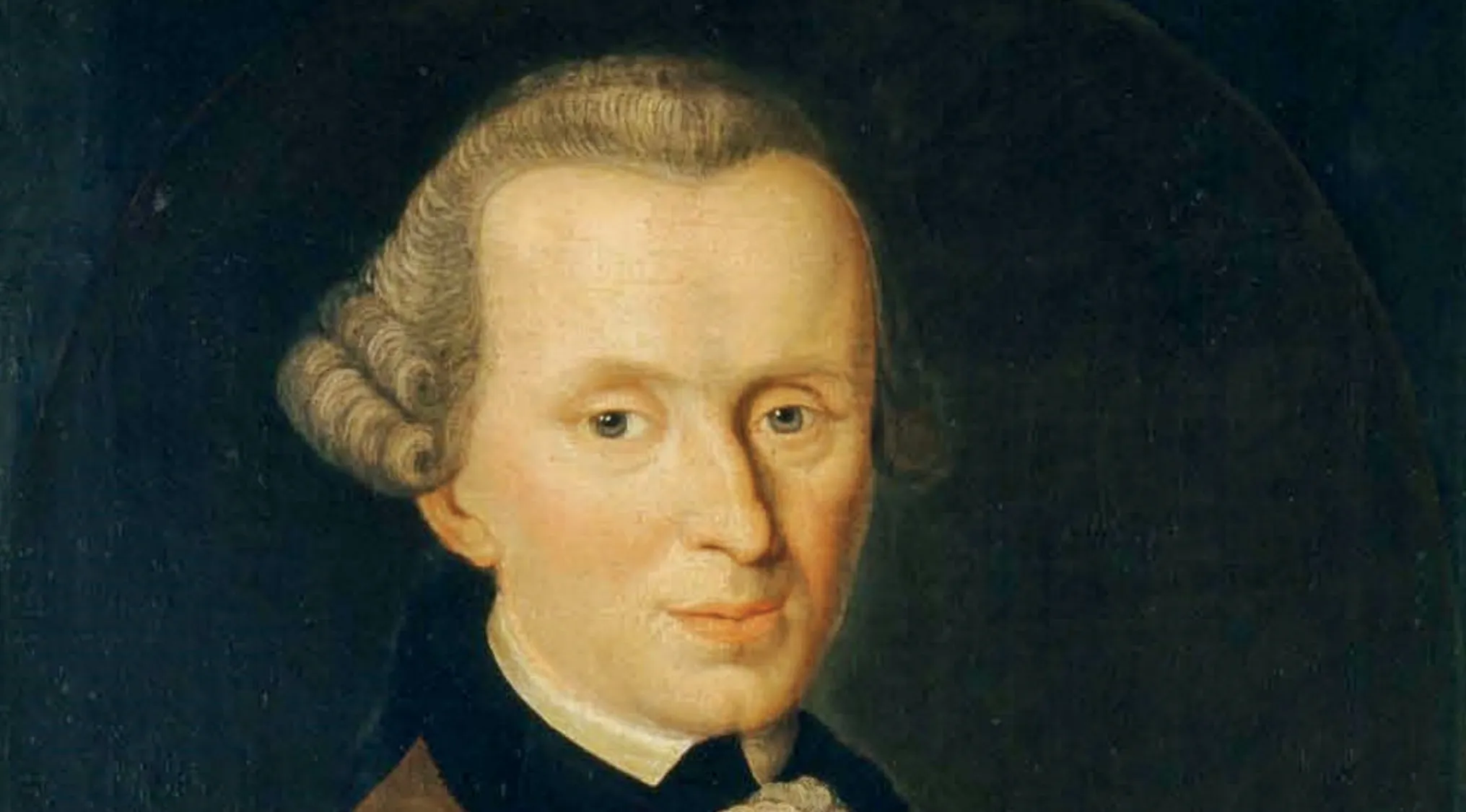 A classical portrait of Immanuel Kant with curled hair, addressing his ethics principle.