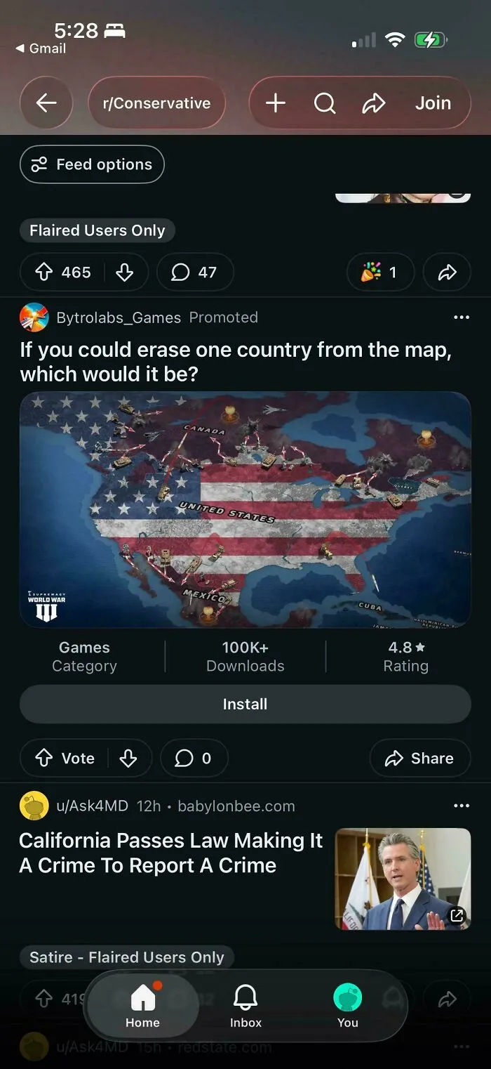 A screenshot of a funny internet moment about erasing a country from the map and a satirical headline about California.