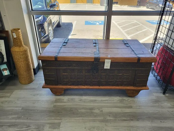 Large wooden chest with iron accents, a rustic antique treasure found by a lover of history