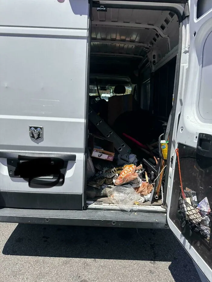 The messy, unorganized trunk of a work van representing funny Home Depot employees posts