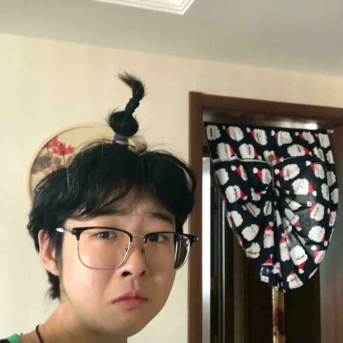 My Mom Did My Hair. She’s Laughing, I Look Like A Medieval Japanese Peasant And She’s Laughing
