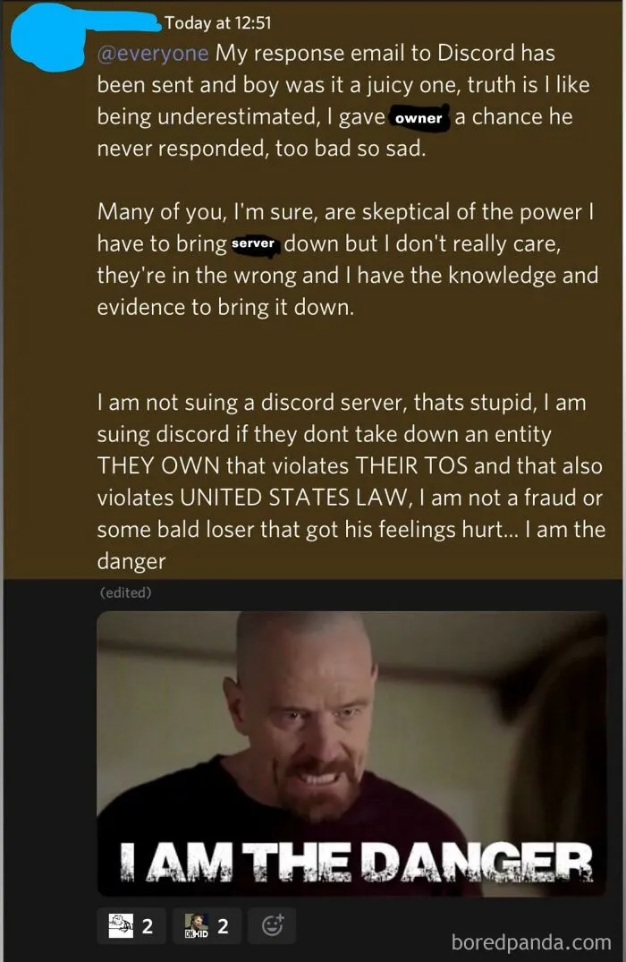17 Y/O Kid Thinks He Can Sue Discord After Being Banned From A Server For Being Annoying