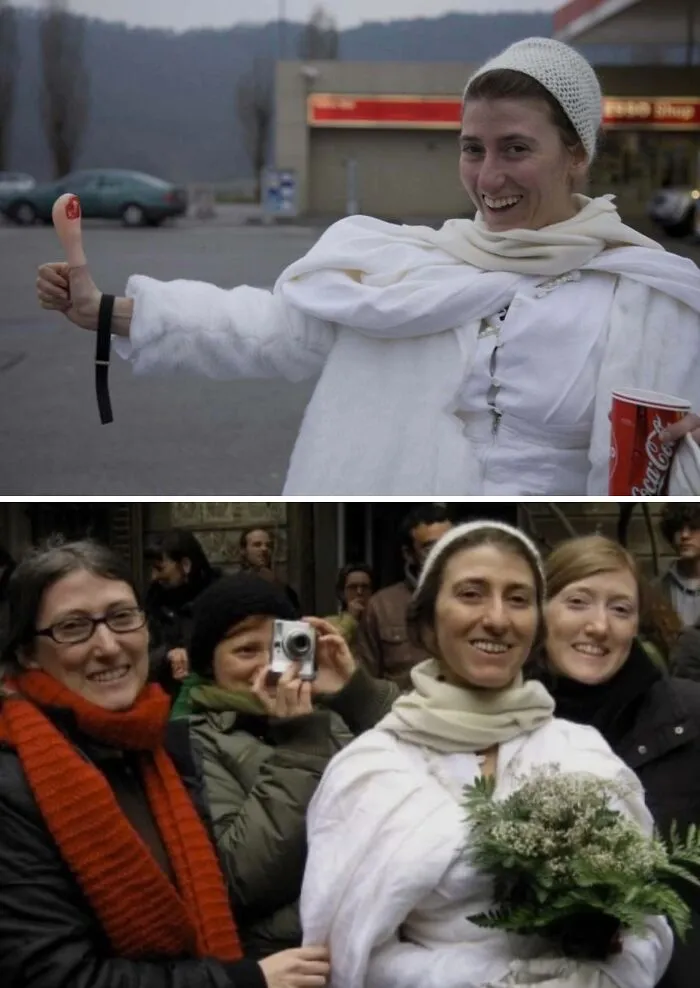 El 8 de marzo de 2008, la artista italiana Pippa Bacca comenzó a hacer autostop desde Milán hasta Jerusalén vestida de novia como parte del proyecto “Brides On Tour” por la paz mundial.
