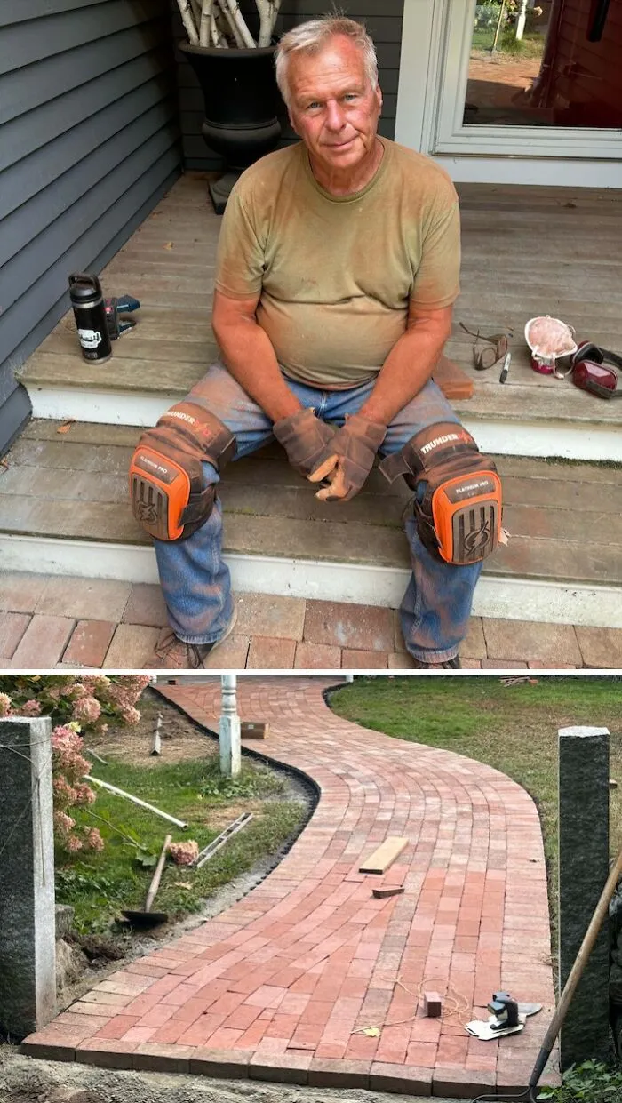 My Dad Decided To Build A Brick Walkway For The First Time Ever At His Home. He Turns 70 This Month