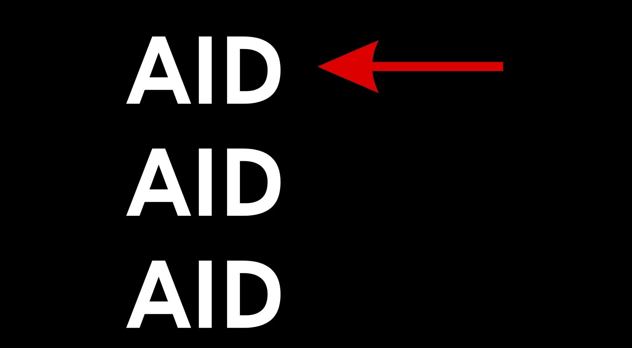 A Rebus puzzle quiz showing three lines of the word AID with a red arrow pointing left at the top AID.