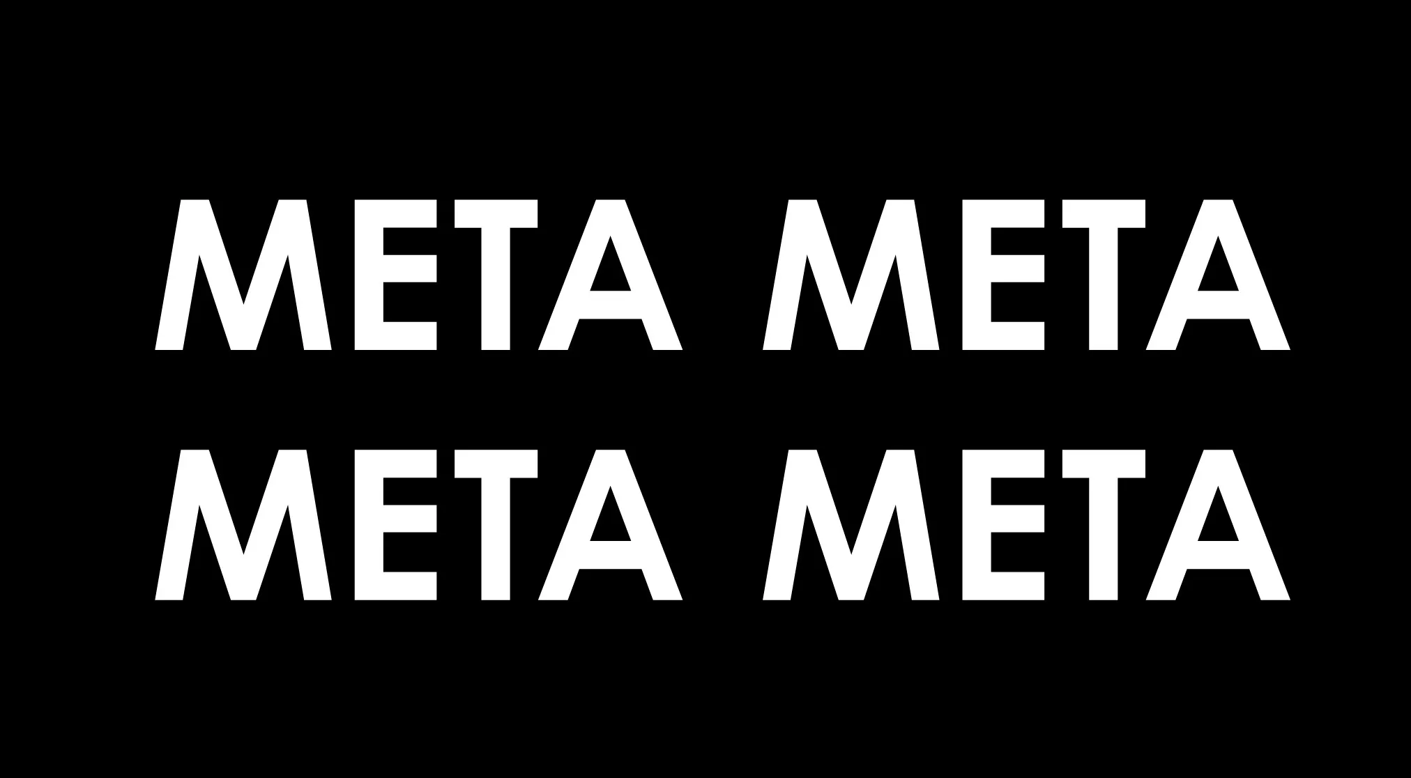 A Rebus Puzzle Quiz showing the word META repeated four times in a two-by-two grid on a black background.