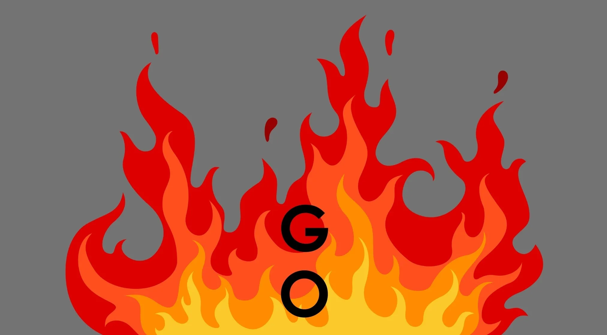 A rebus puzzle quiz showing the word GO engulfed in flames on a gray background, suggesting a saying.