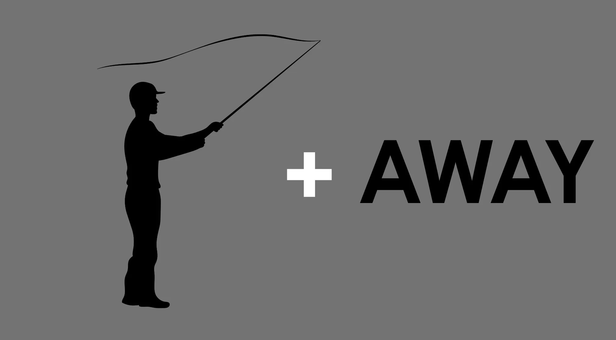 A rebus puzzle quiz with a silhouette of a person fly fishing and the word AWAY to guess a movie title.