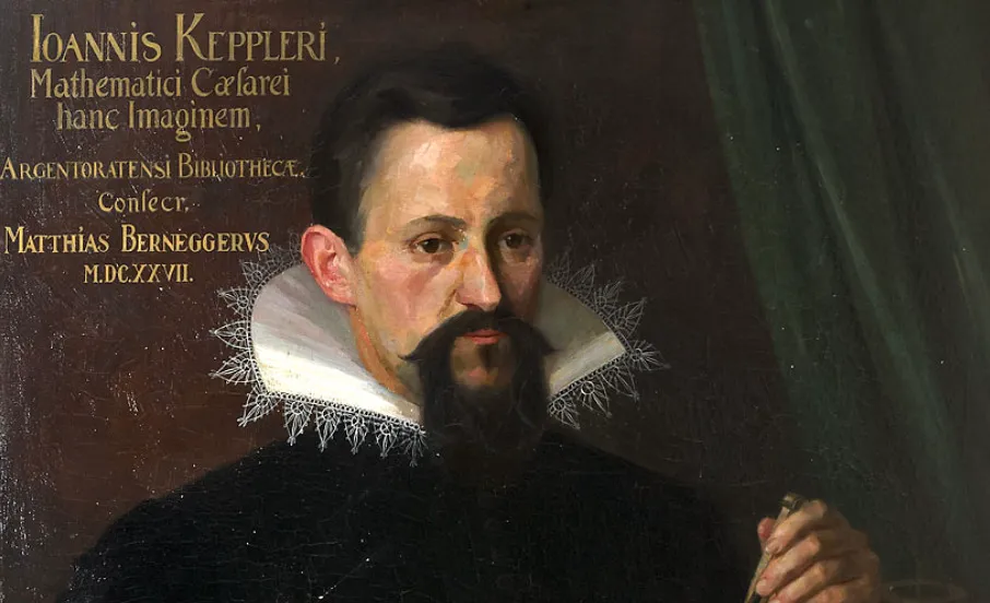 Johannes Kepler portrait, a scientist with a beard, white collar, and black attire, famous for phases of Venus discoveries.