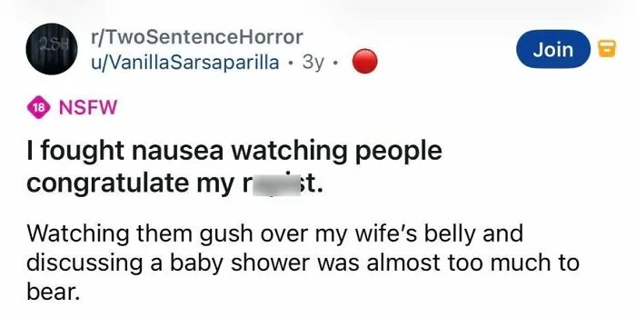 Short spine-chilling story of nausea watching people congratulate on pregnancy