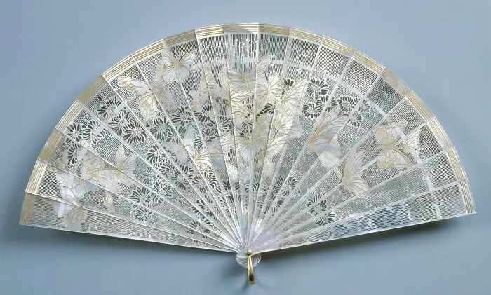 René Lalique, Fan Of Mother-Of-Pearl, Gold, And Silk, French C. 1900