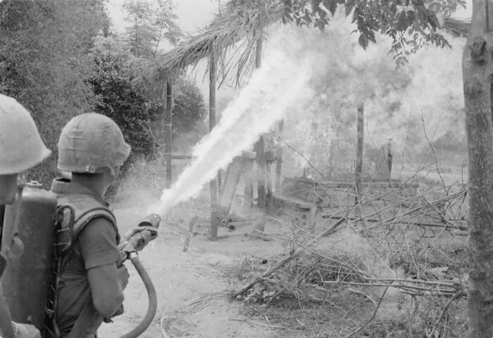 American Marines Use A Flamethrower In The Vietnam War, 1967