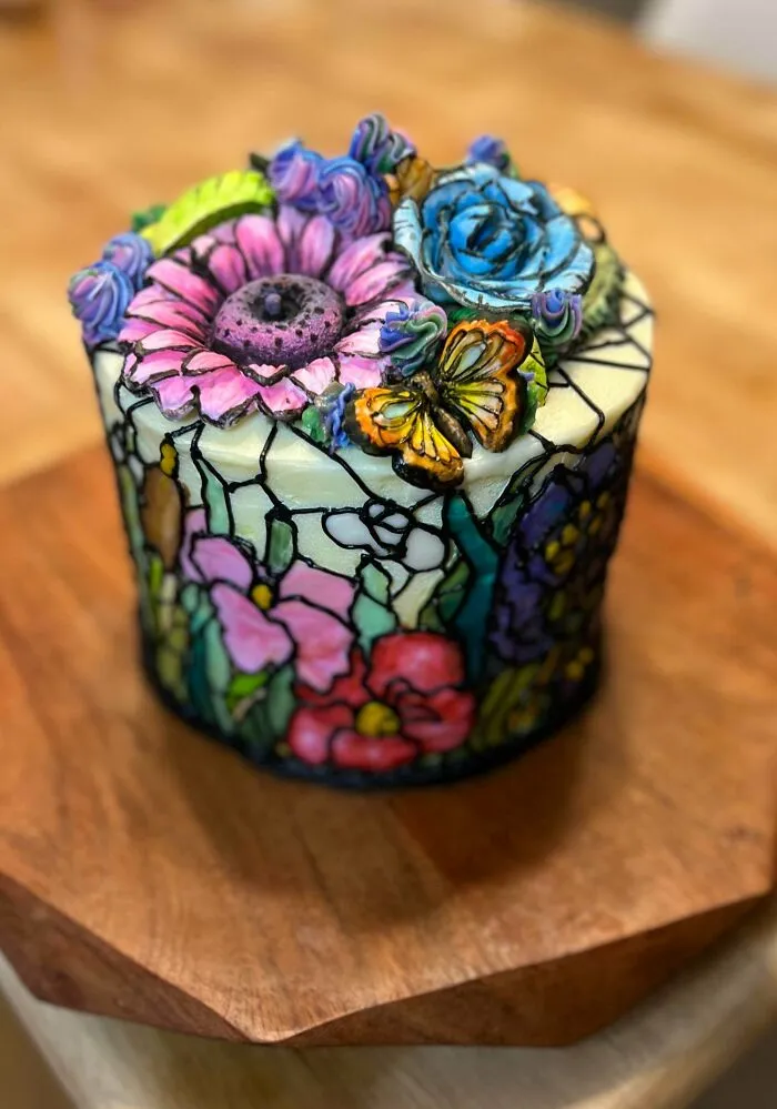 My Stained Glass Cake With Sugar Flowers And A Sugar Butterfly