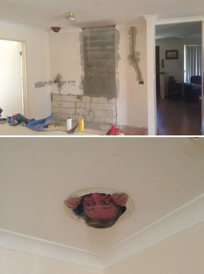 My Dad's Renovating His Kitchen, And He Called Me Out Of My Room To Help Him, But When I Came Out, I Couldn't See Him