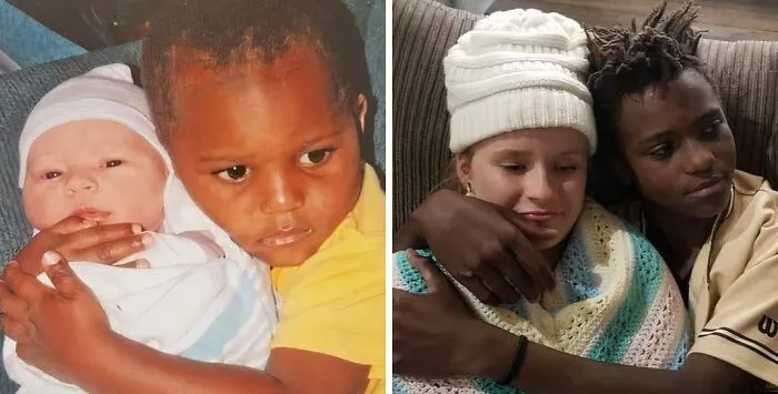 Inspired By Another Post. My Son And Daughters' First Picture Together, And Again 12 Years Later