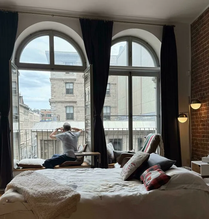 My Dad Taking In The View Of His Childhood City From My New Apartment