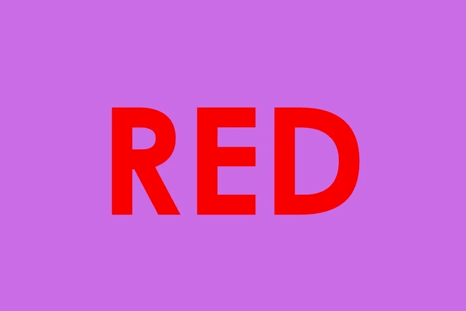 The word RED in orange letters against a light pink background, inviting one to pick the color pink.