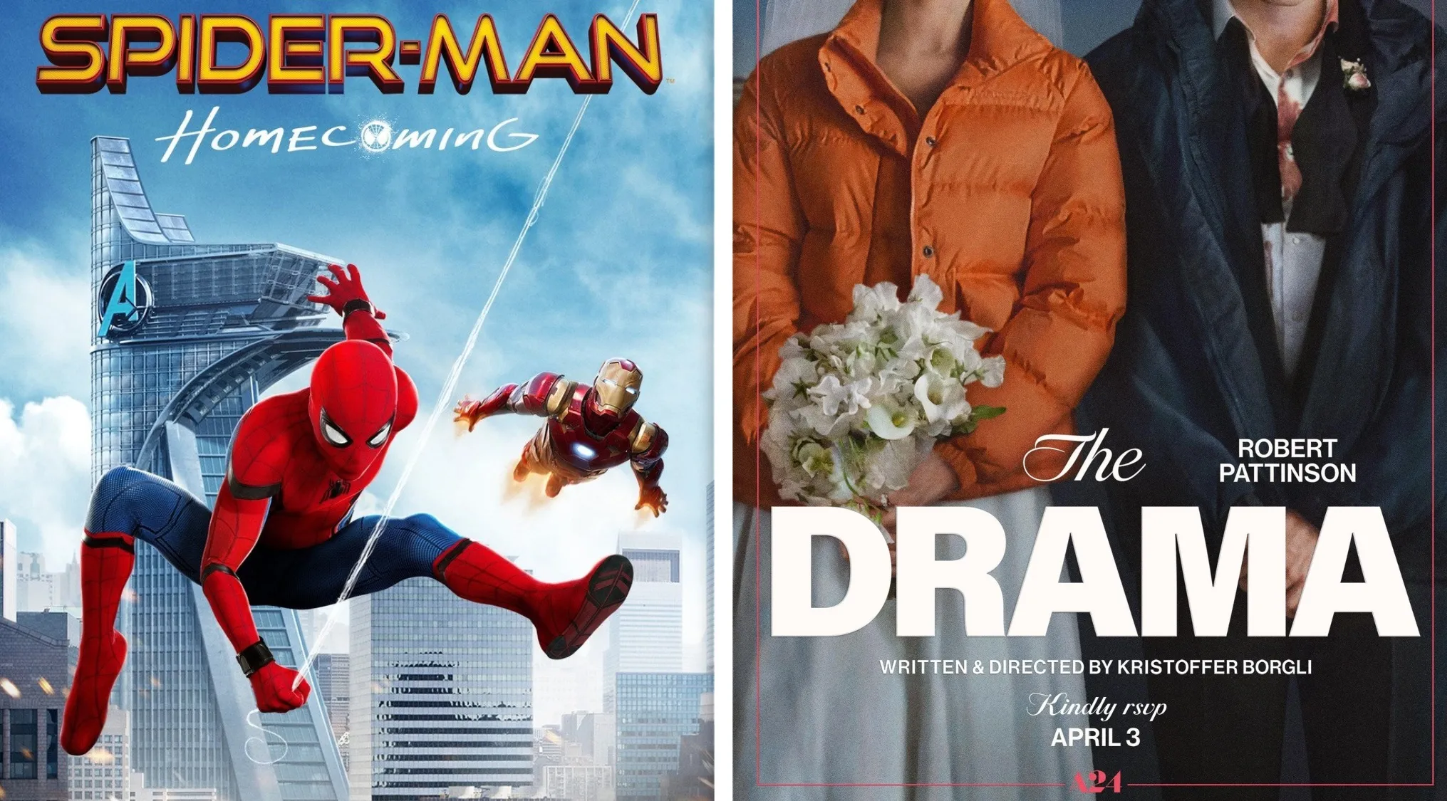Movie posters for Spiderman Homecoming and The Drama. Pop Culture quiz question about an actress appearing in both films.
