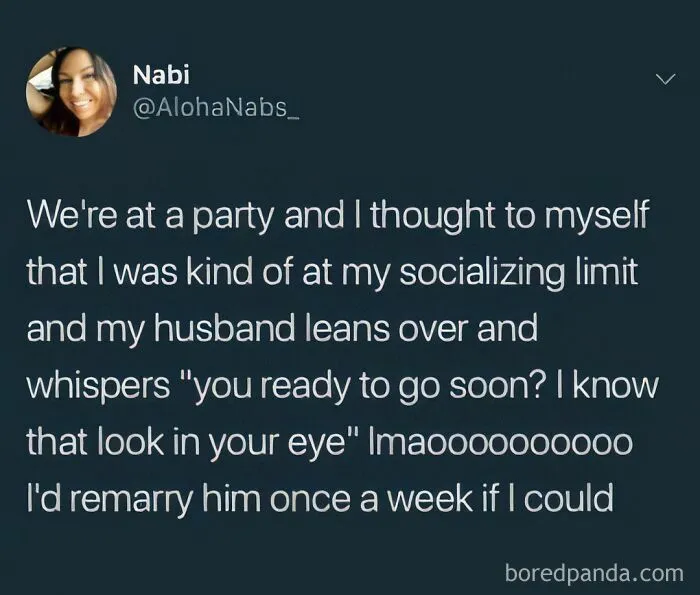 Socializing limits at parties with supportive husband