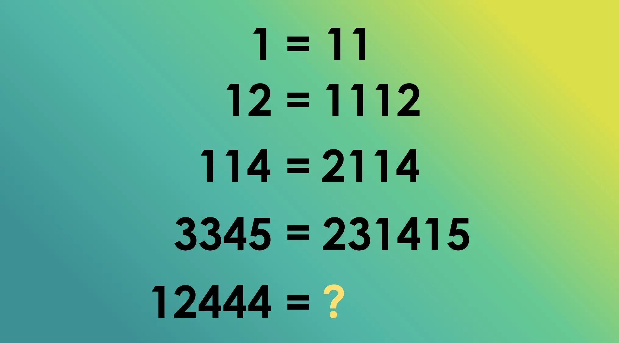 A series of tricky math riddles with numbers and equals signs, asking to find the logical pattern and replace the question mark.