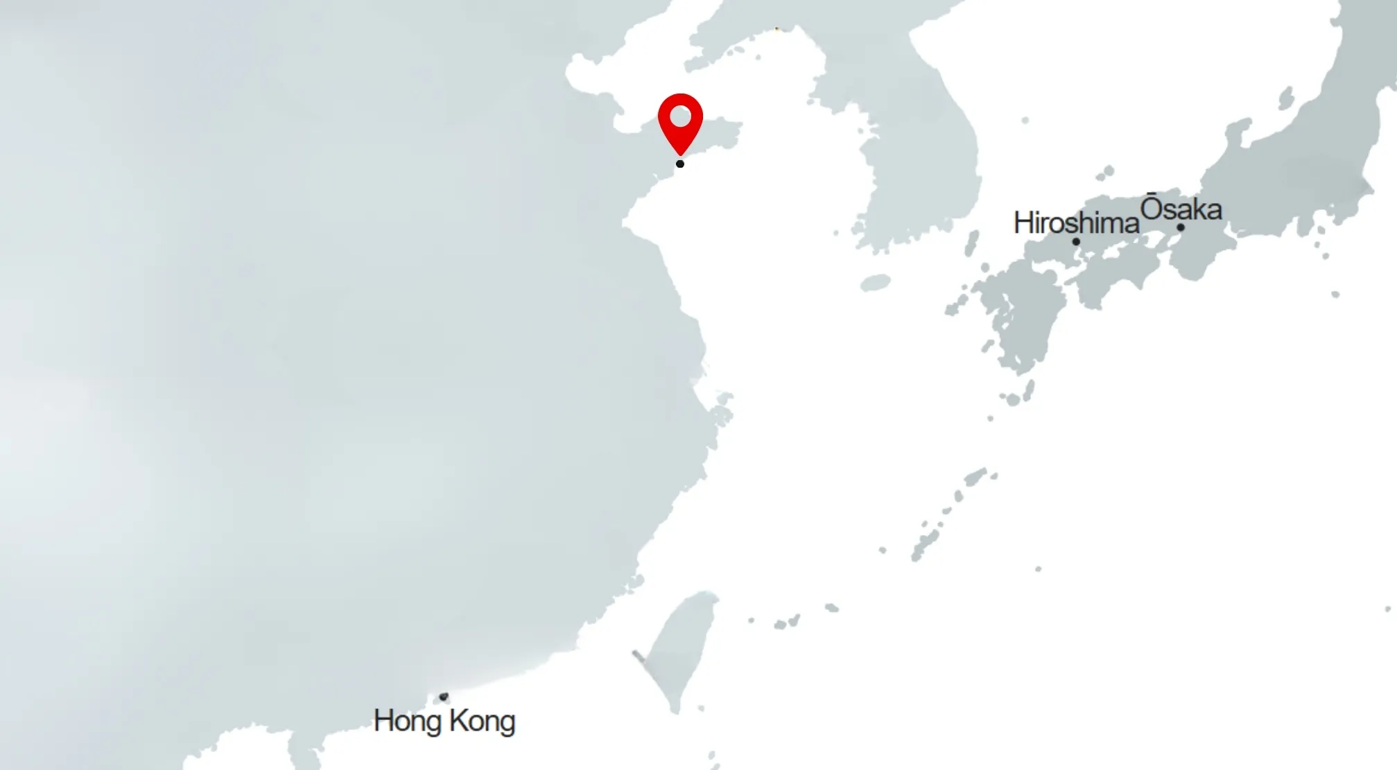 A borderless map of East Asia. A red pin indicates a capital in the Yellow Sea. Guess the capital.