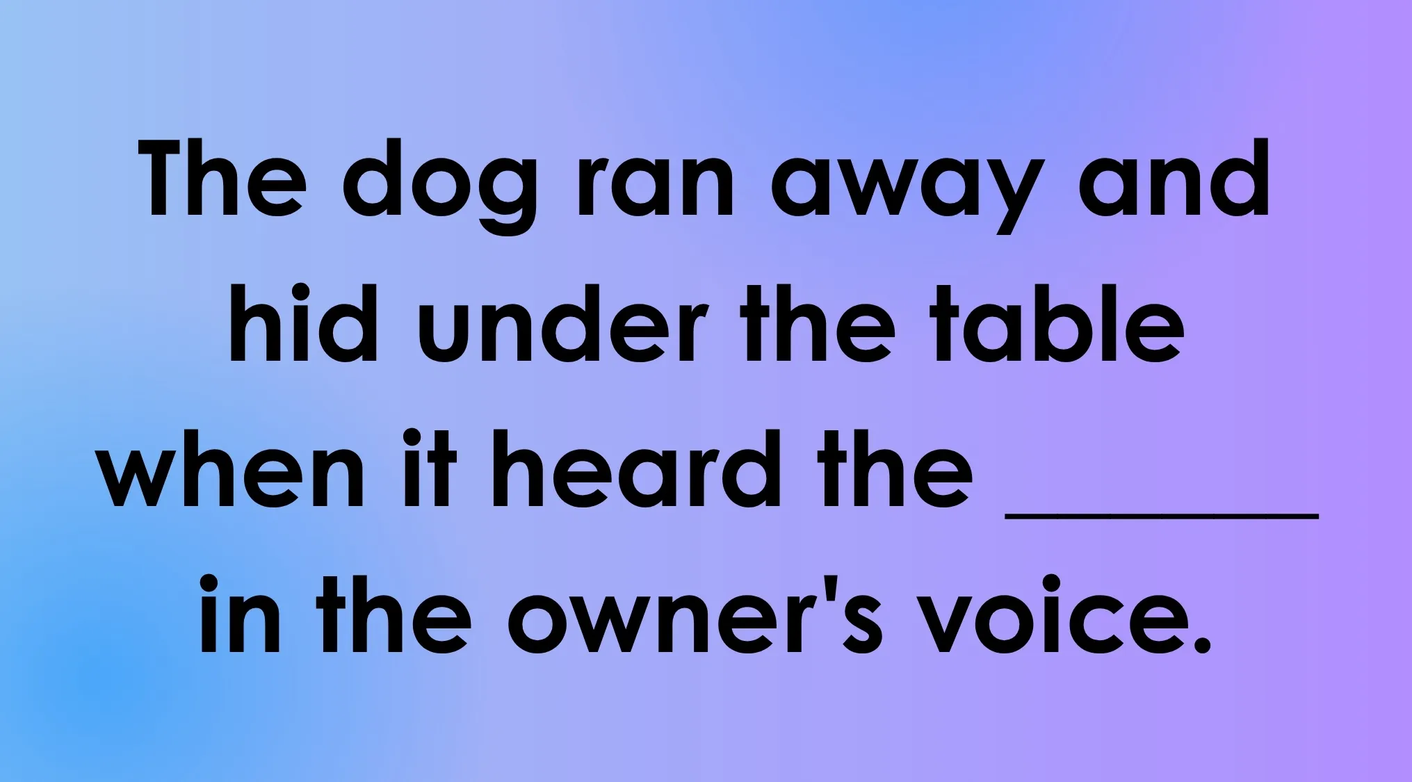 Image shows a fill-in-the-blank sentence about a dog hearing a blank in its owner's voice for Smart People Words Part 7.